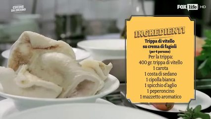 Ricetta Chef Antonino Cannavacciulo: Trippa di vitello su crema di fagioli