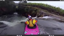Watch a kayaker go over a waterfall wearing a helmet cam