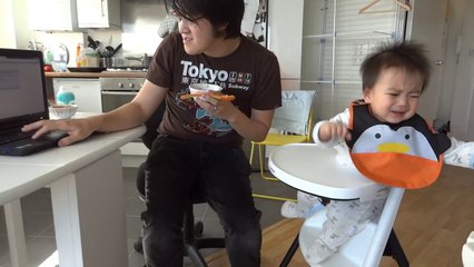 The Power of Gangnam Style - Baby Benjamin eats song reaction cute fussy parody..