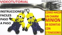 COMO HACER UN MINION DE GOMITAS CON DOS TENEDORES. VIDEO TUTORIAL DIY FIGURA (CHARM)