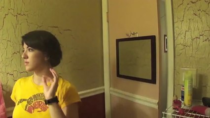 cute girl does a self hair cut