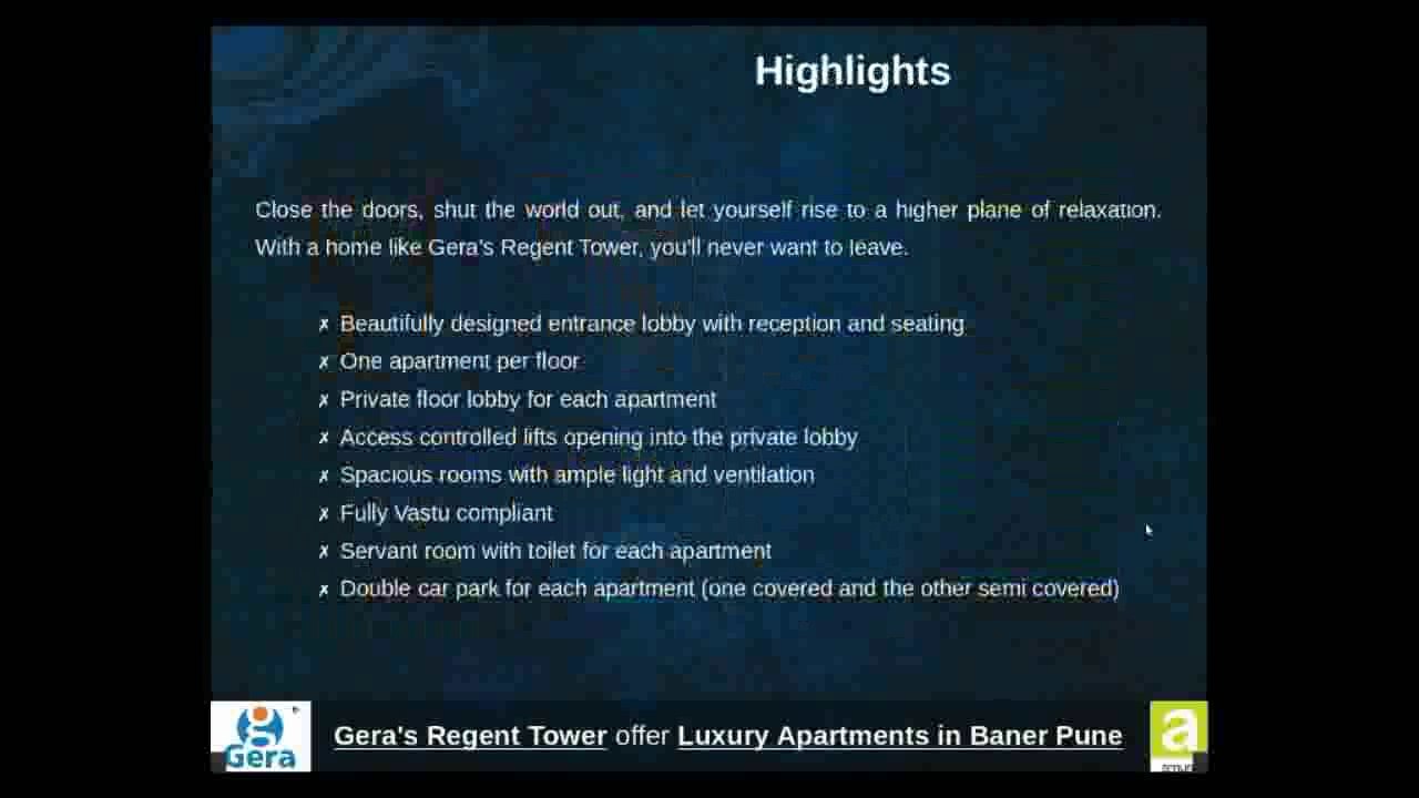 Gera's Regent Tower offer Luxury Apartments in Baner Pune