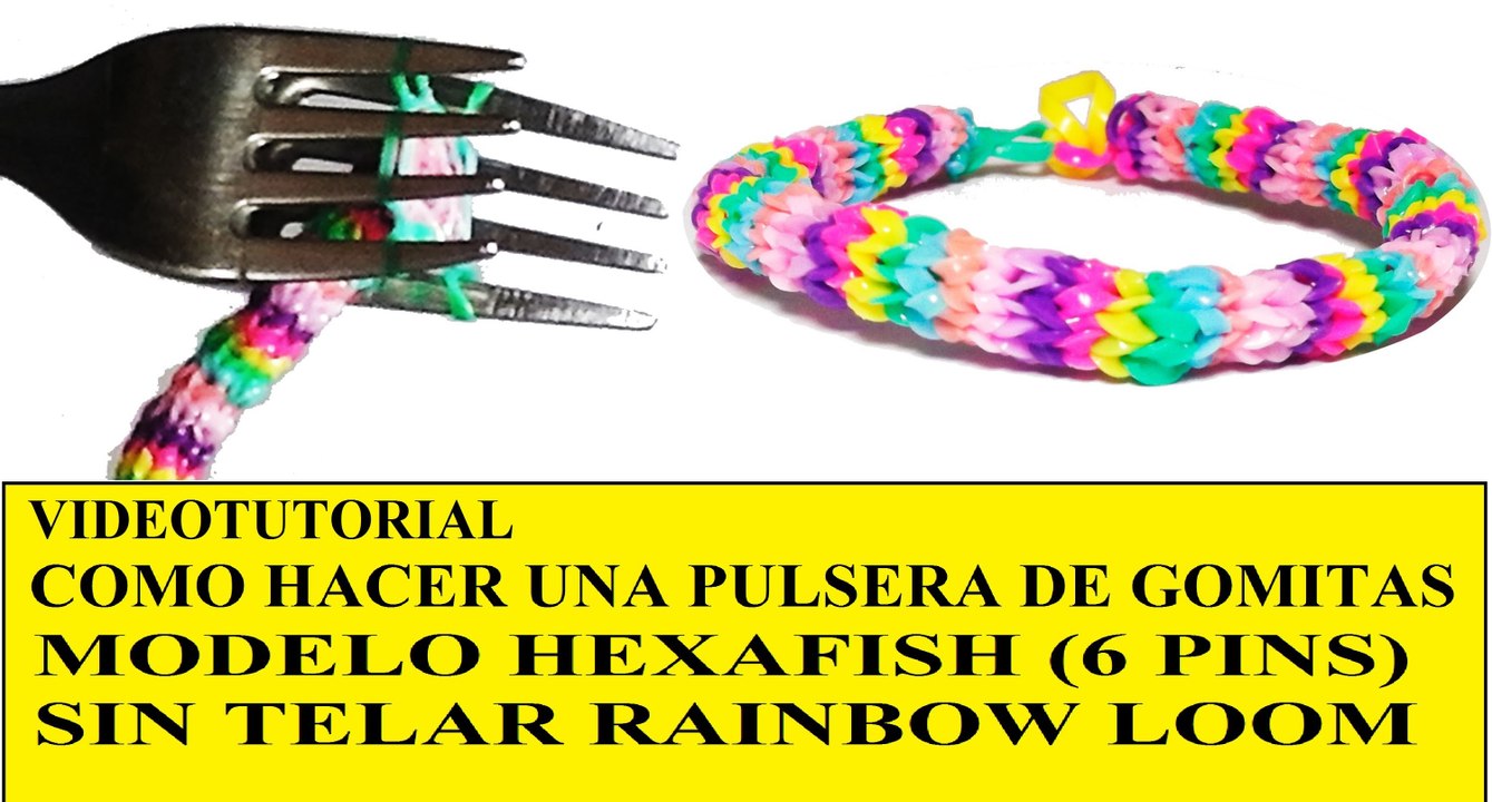 COMO HACER PULSERA HEXAFISH (6 PINS) ¡CON DOS TENEDORES! SIN TELAR TUTORIAL ESPAÑOL DIY