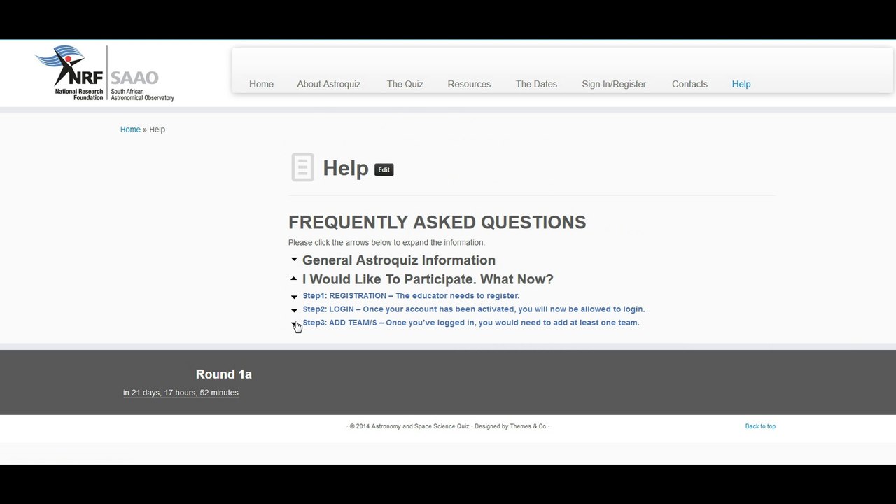 Astroquiz Registration for Educators