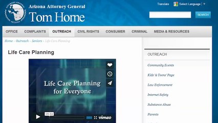 Where can I find Life Care Planning documents on the  AZ Attorney General Website