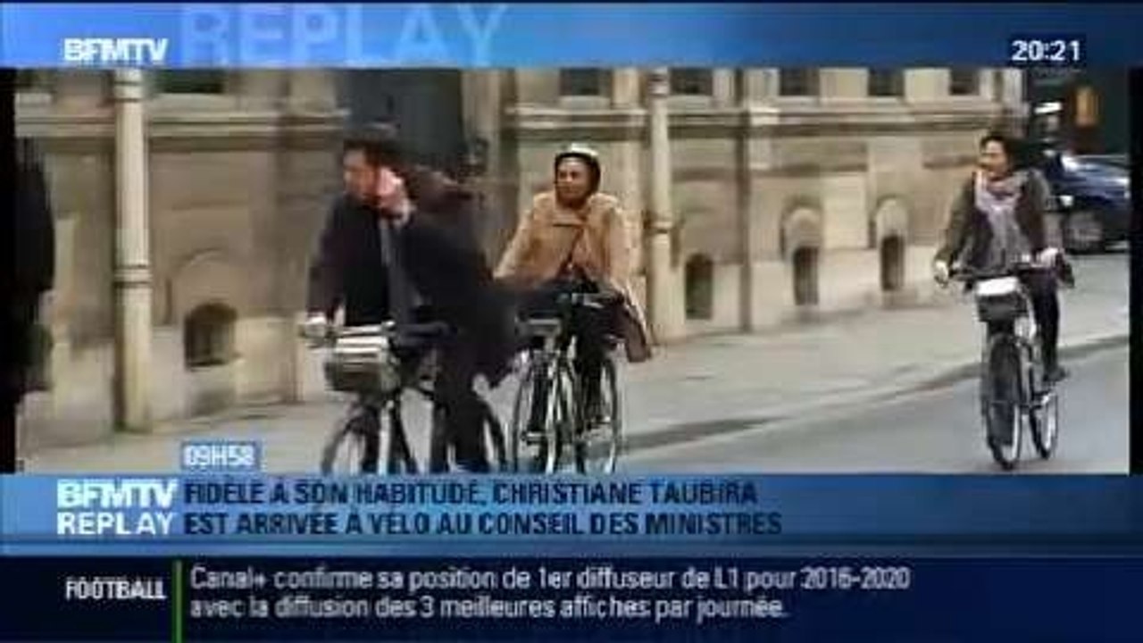 BFMTV Replay: Conseil des ministres: Christiane Taubira est arrivée en vélo - 04/04