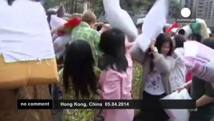 Pillow fight in Hong Kong