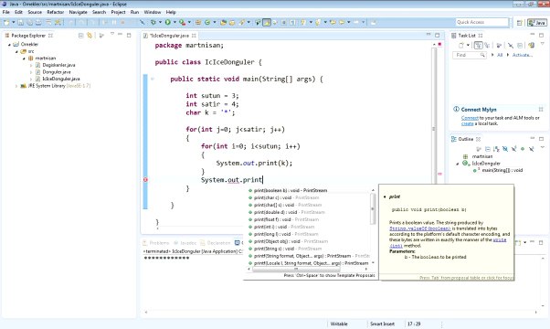 for ile İç içe döngü oluşturma (Java Programlama Dili)