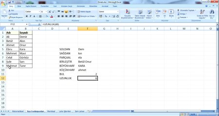 Yazı Fonksiyonları (Excel)