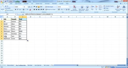 Yazı Fonksiyonları - İç içe Fonksiyonlar (Excel)