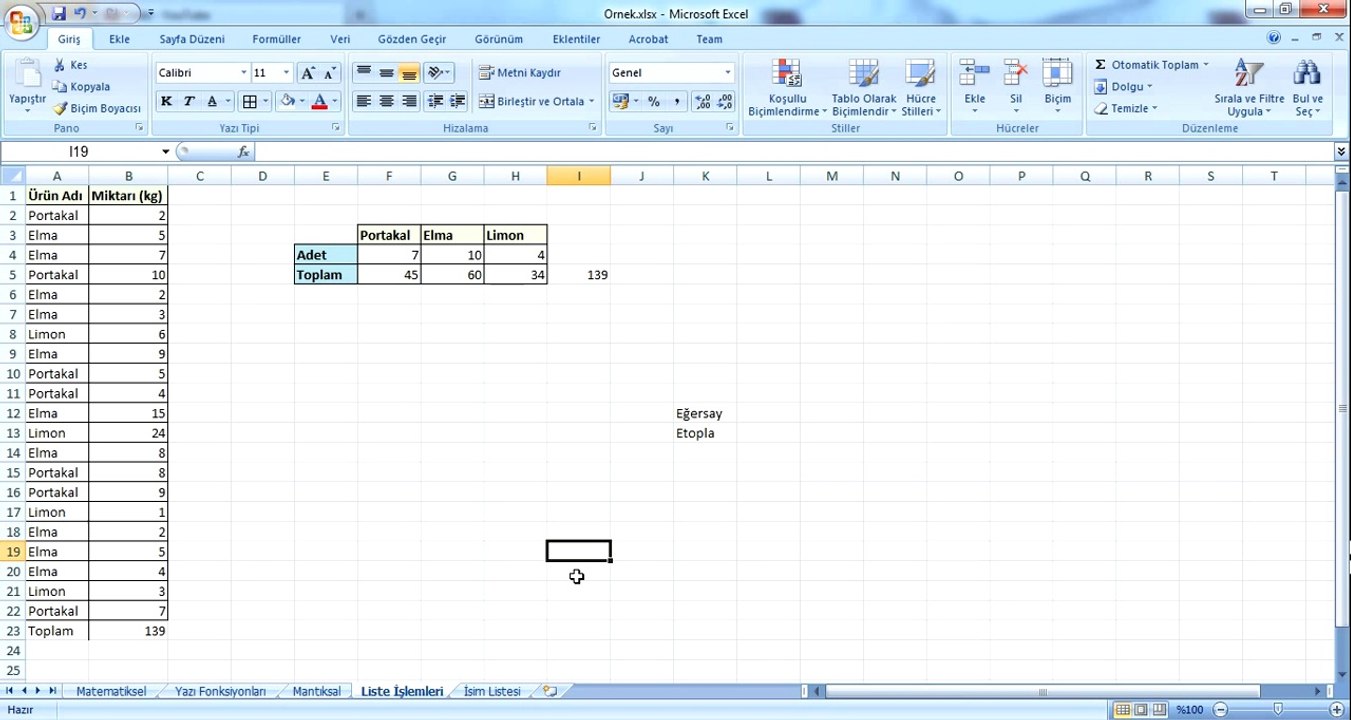Eğersay ve Etopla Fonksiyonları (Excel)