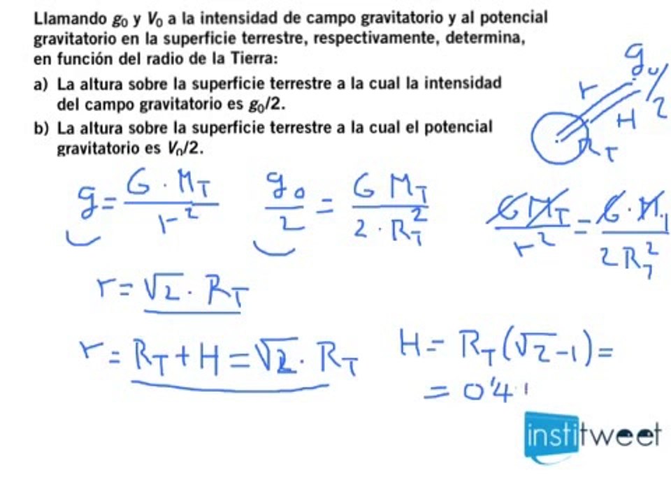 Problema potencial gravitatorio, cálculo de altura