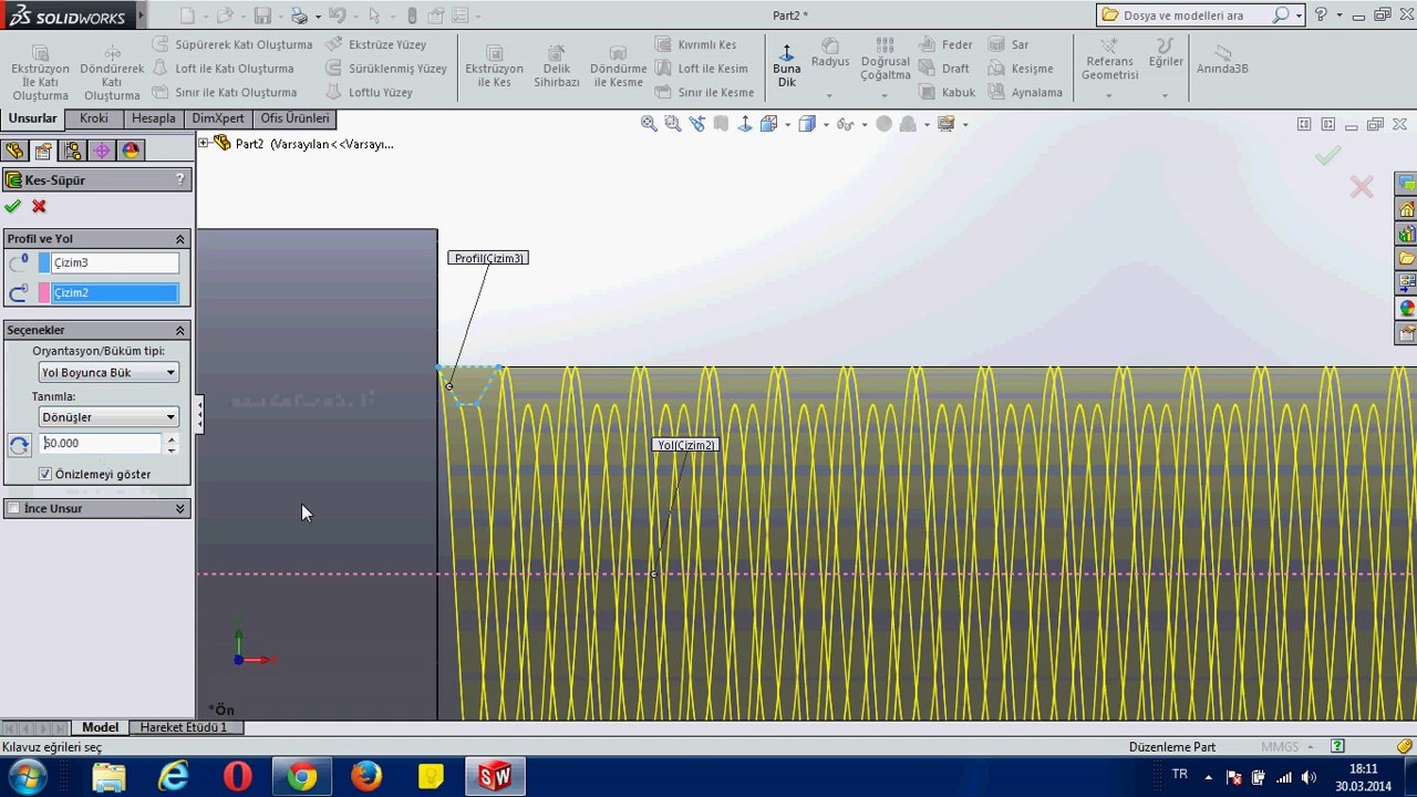 Swept Cut (kıvrımlı kes) Solidworks Uygulama