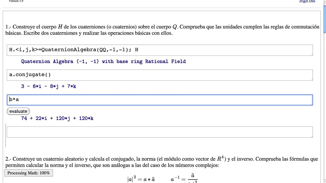 19 Sagemath y Matemáticas. Cuaterniones