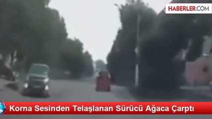 Korna Sesinden Telaşlanan Sürücü Ağaca Çarptı