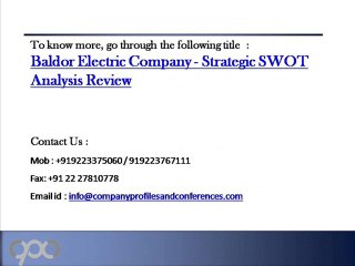 SWOT Analysis Review on Baldor Electric Company