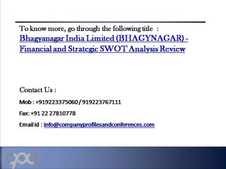 SWOT Analysis Review on Bhagyanagar India Limited (BHAGYNAGAR)