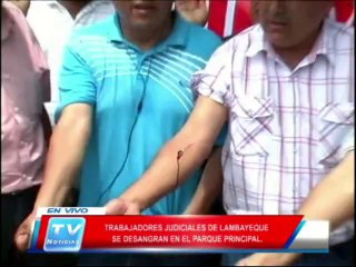 Chiclayo: Trabajadores judiciales se desangran en parque principal 07 04 14