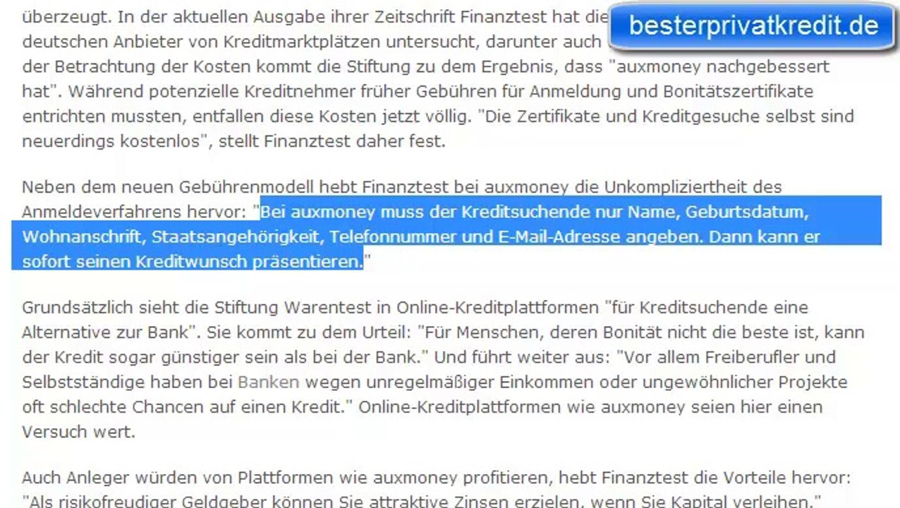 Auxmoney Test - Online Kredit von Privat - Stiftung Warentest