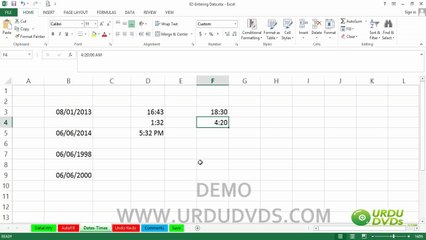 14. MS. Excel 2013 in Urdu - Entering Date and Time