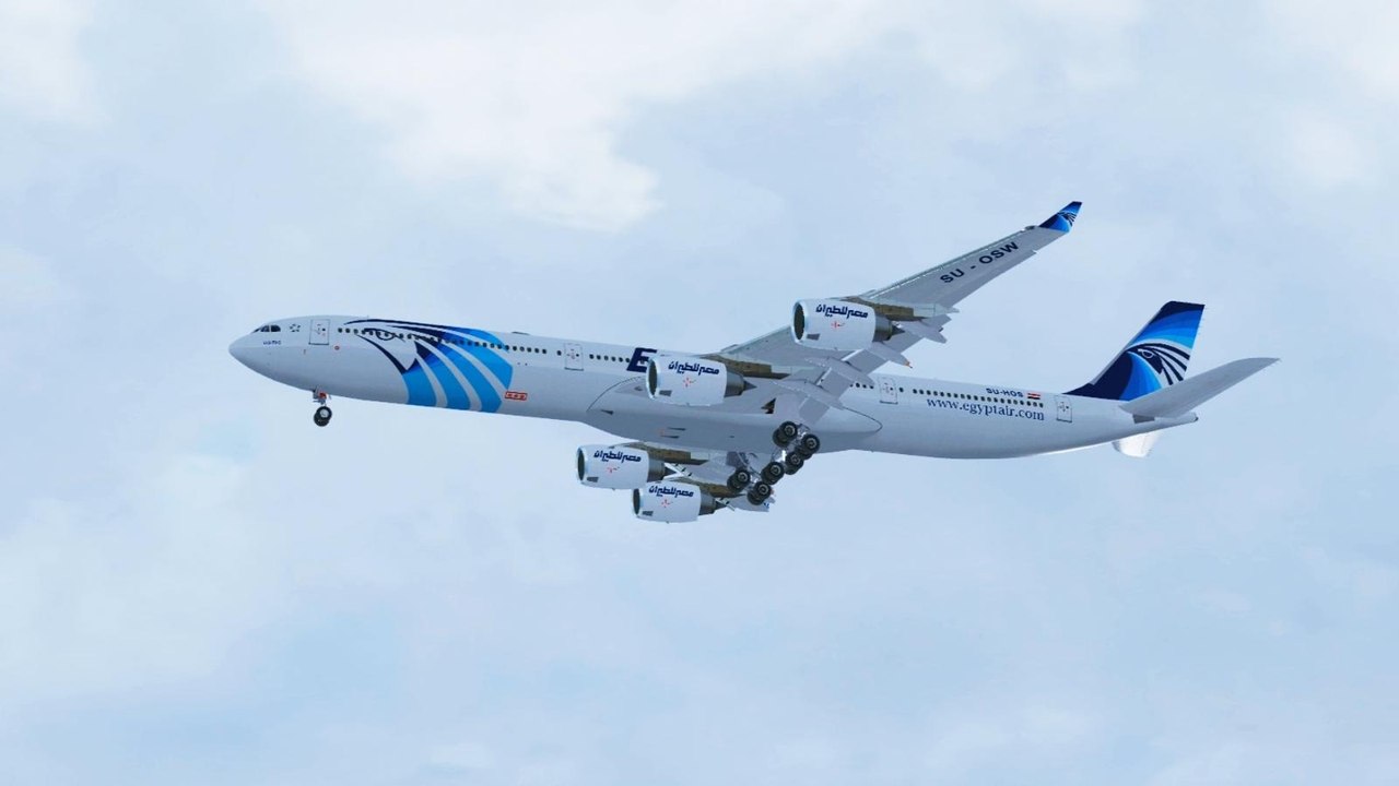 FSX Egyptair Airbus A340 Landing @ Madrid Barajas RWY 32R ( HD )