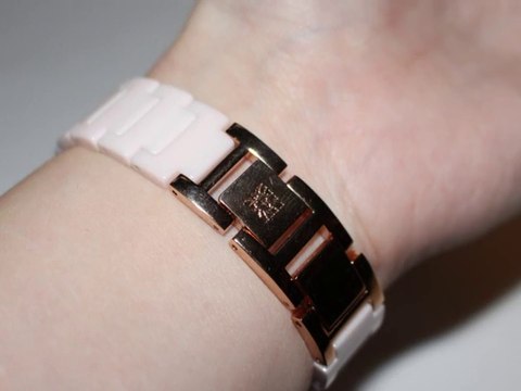 Anne Klein Women's AK1018RGLP Diamond Dial Rose Gold-Tone Light Pink Ceramic Bracelet Watch