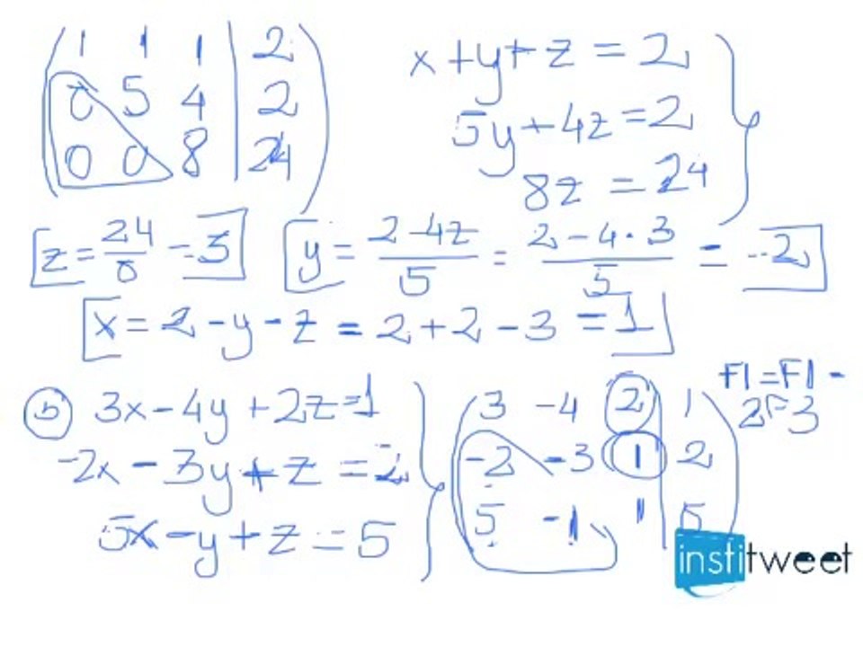 Resolver los sistemas de ecuaciones por Gauss
