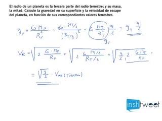 Ejercicio campo gravitatorio, calculo de gravedad y velocidad de escape