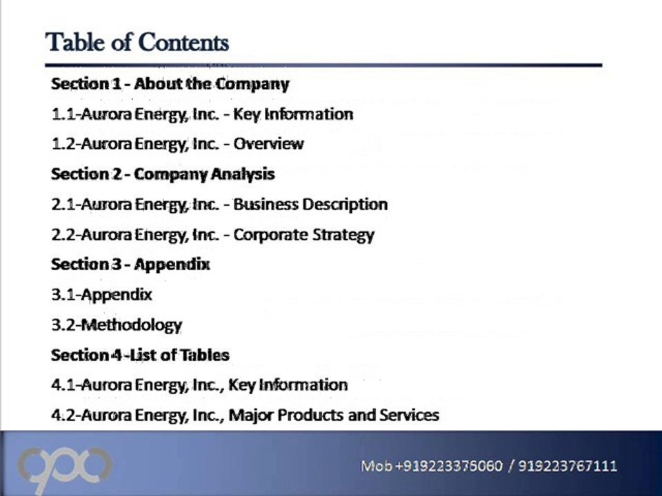 Aurora Energy, Inc. - Strategic SWOT Analysis Review
