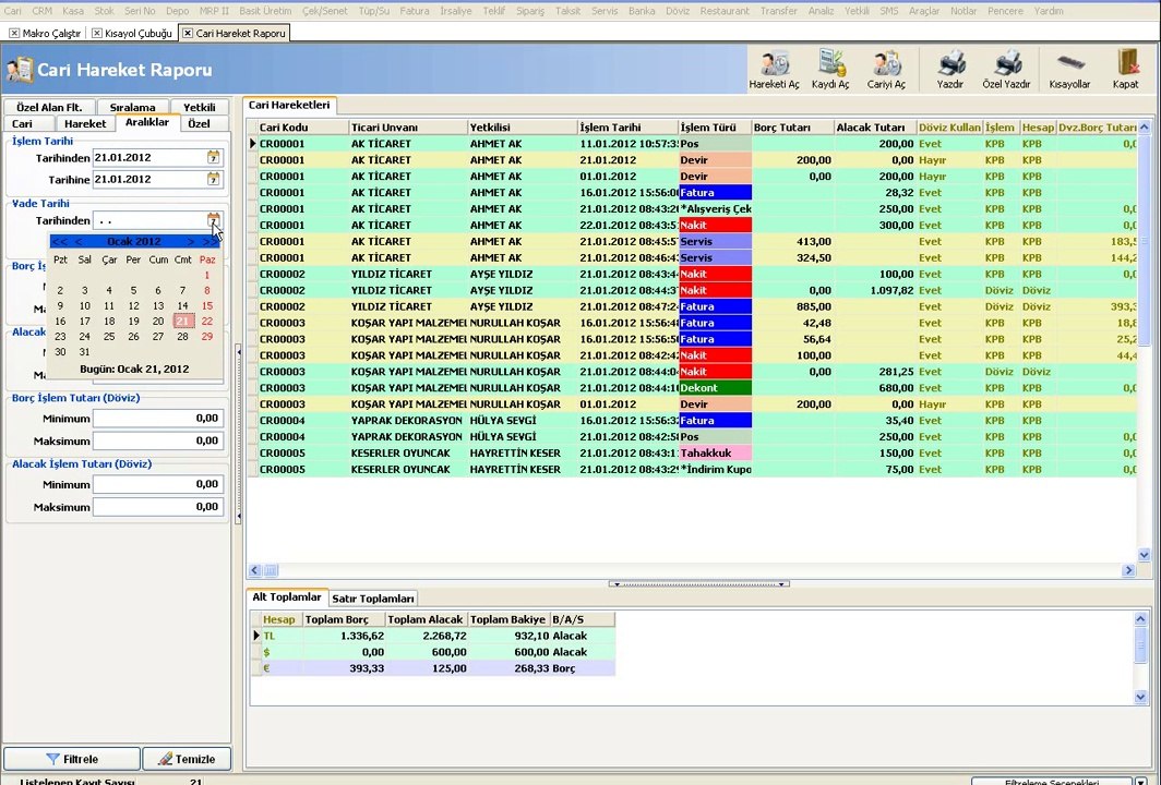 WOLVOX ERP Cari Hareket Raporu