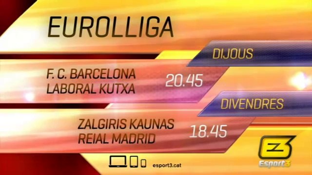 TV3 - Dijous i divendres - Eurolliga de Bàsquet al canal Esport3