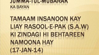 Tamaam insanoon kay liay Rasool-e-Pak (S.A.W) ki Zindagi hi behtareen namoona hay (17-Jan-14)