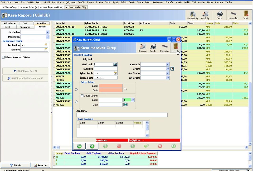 WOLVOX ERP Günlük Kasa Raporu