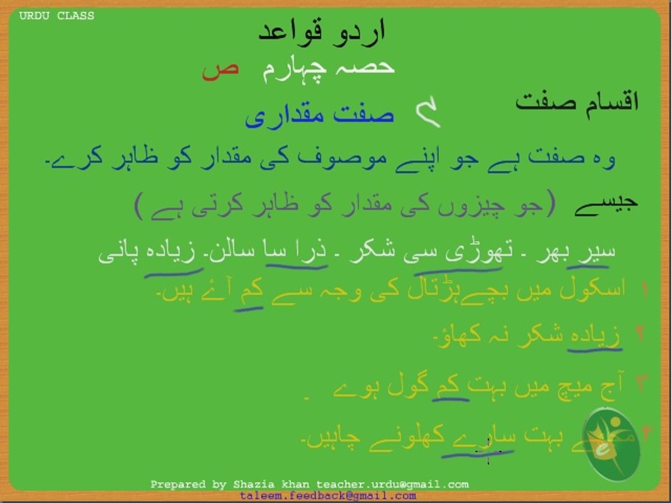 Urdu Grammar Part 4 (f) Sift-e-Miqdari