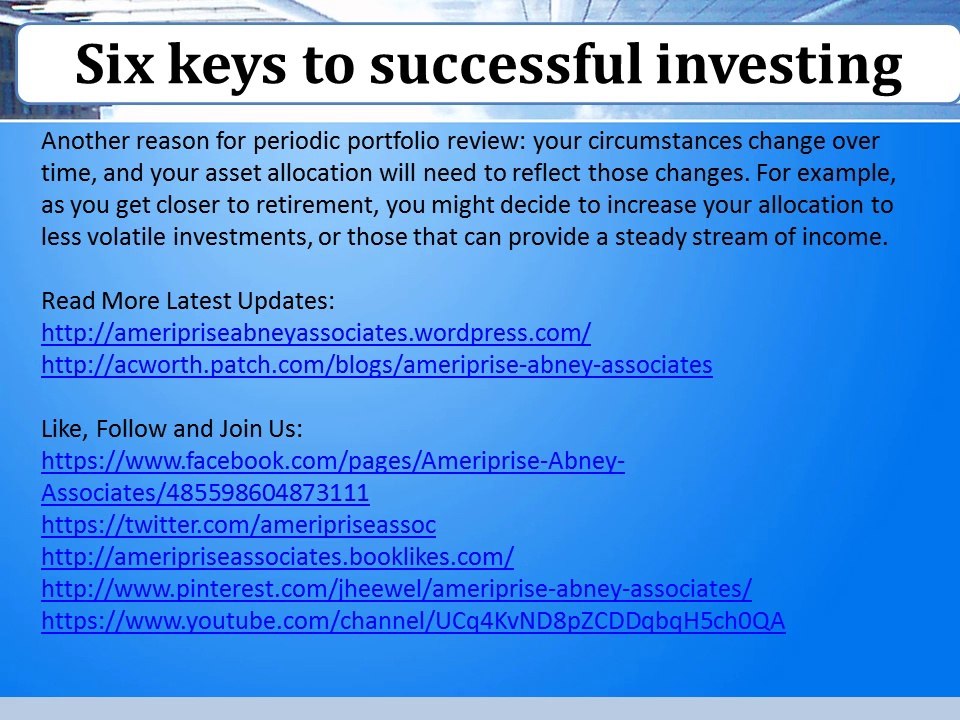 Abney Associates Team A financial advisory practice of Ameriprise Financial Services, Inc.: Six keys to successful investing