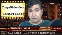 LA Lakers vs. Memphis Grizzlies Pick Prediction NBA Pro Basketball Odds Preview 4-13-2014