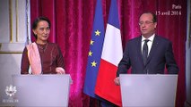 Réception de Mme AUNG SAN SUU KYI, prix Nobel de la Paix, présidente de la Ligue nationale pour la démocratie, présidente de la commission parlementaire pour l’Etat de droit, la paix et la tranquillité #Birmanie