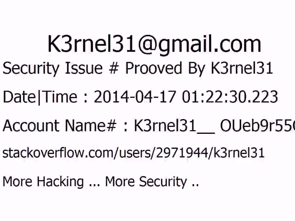 K3rnel31 Security Issue # Prooved OUeb9r55Qyy72h1