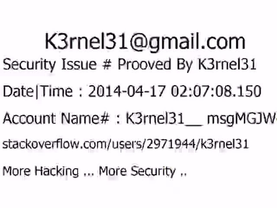 K3rnel31 Security Issue # Prooved msgMGJWgpTOuaDM