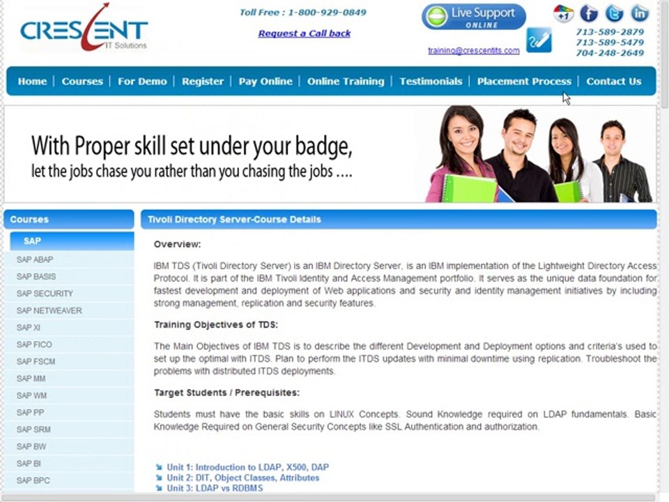 IBM Tivoli Directory Server (TDS) Online Training and Placement Support