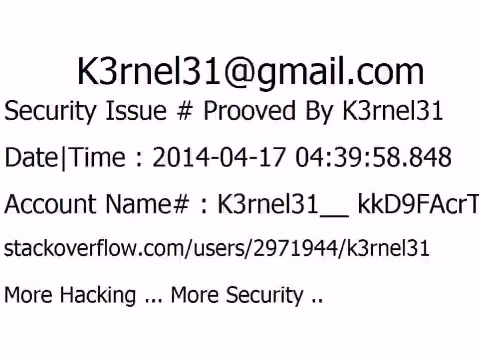 K3rnel31 Security Issue # Prooved kkD9FAcrTNS8JLY