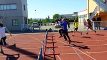 50 mètres haies district athlétisme: Bastien, Anthony, Edouard,Maxime, Titouan