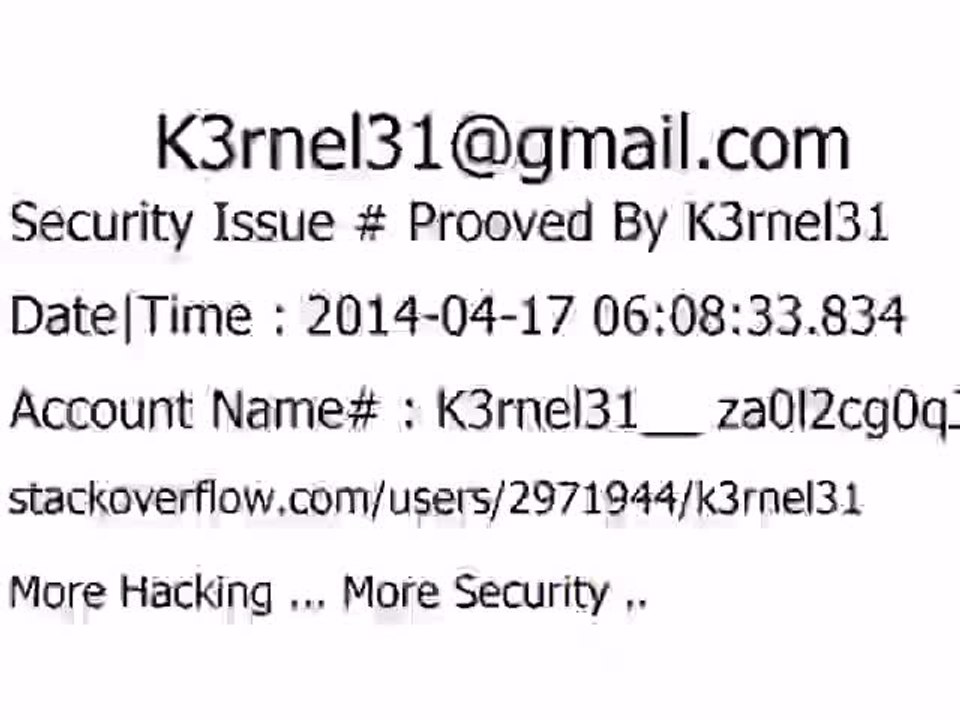 K3rnel31 Security Issue # Prooved za0l2cg0qJkutdE