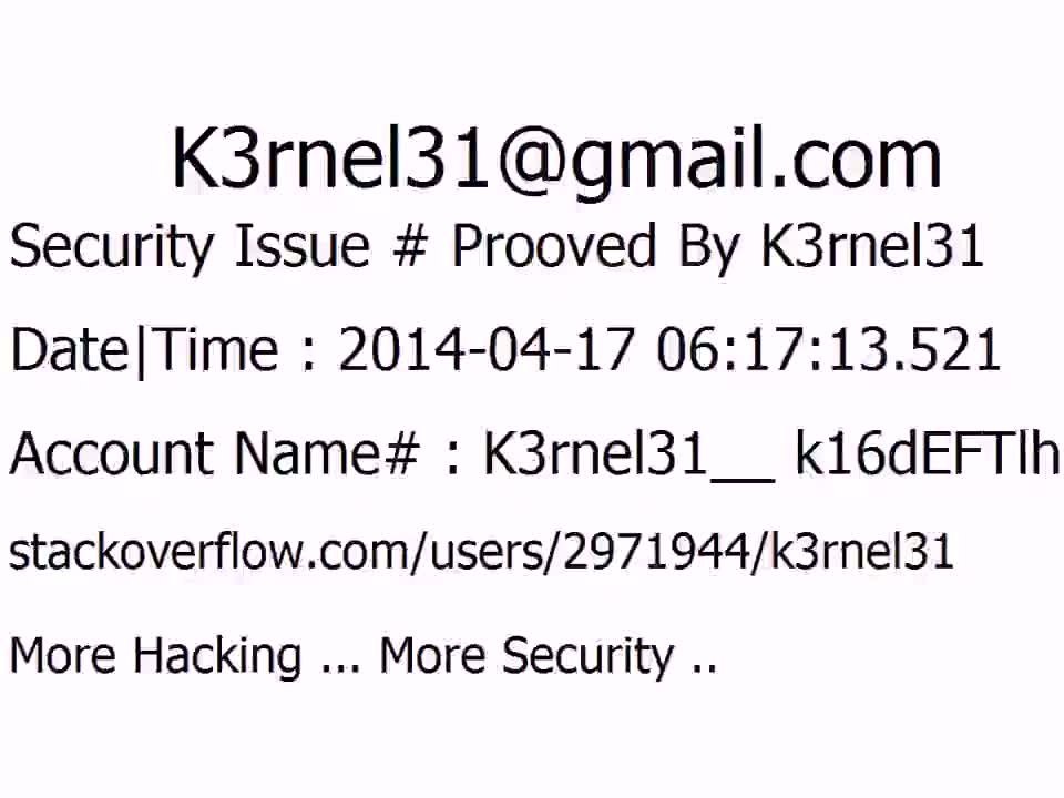 K3rnel31 Security Issue # Prooved k16dEFTlhC4mah0