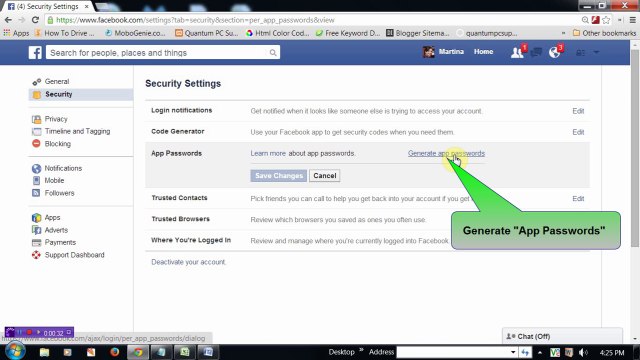 Facebook temporary password for App or website login