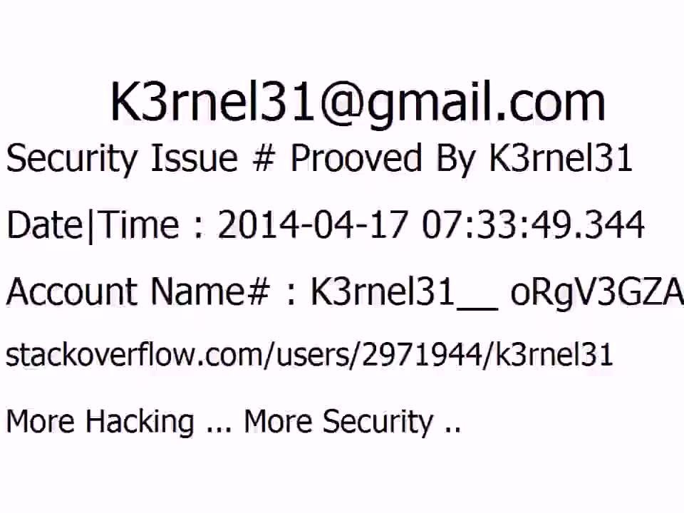 K3rnel31 Security Issue # Prooved oRgV3GZAWbLUuaU