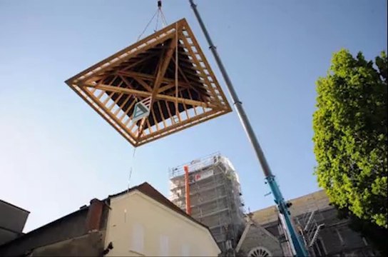 Tarbes:l’église Saint Jean, la charpente du nouveau clocher