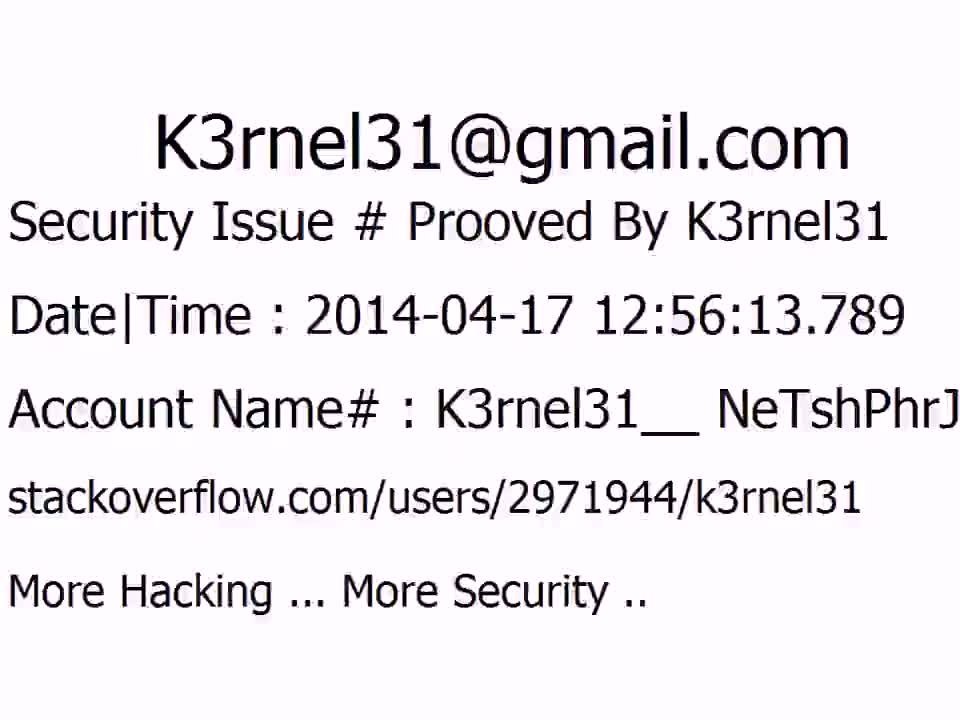 K3rnel31 Security Issue # Prooved NeTshPhrJ551vg4