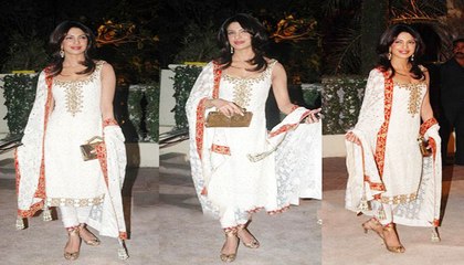 Priyanka Chopra in Printed Salwar Kameez At Imran Khan's Wedding Reception