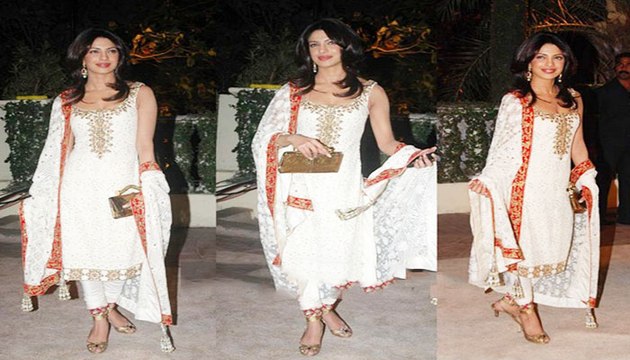 Priyanka Chopra in Printed Salwar Kameez At Imran Khan's Wedding Reception